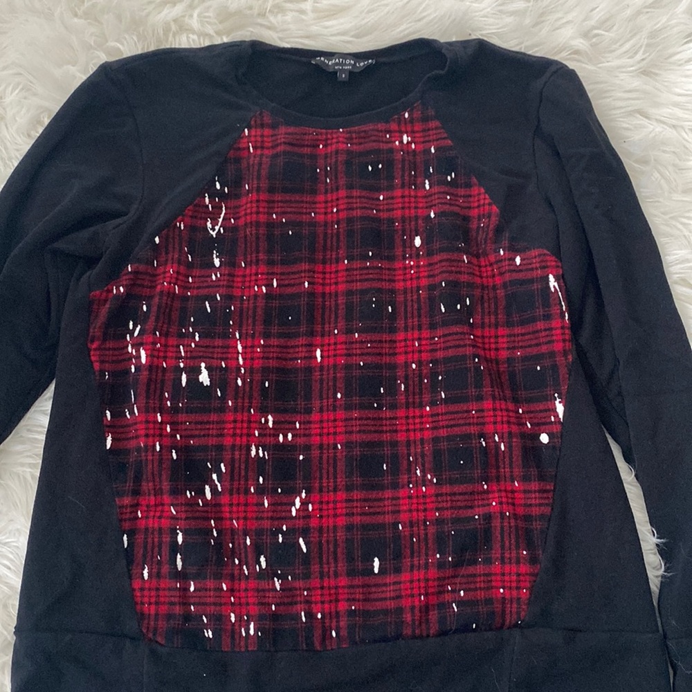 Generation Love Red Plaid with white splatter paint sweatshirt